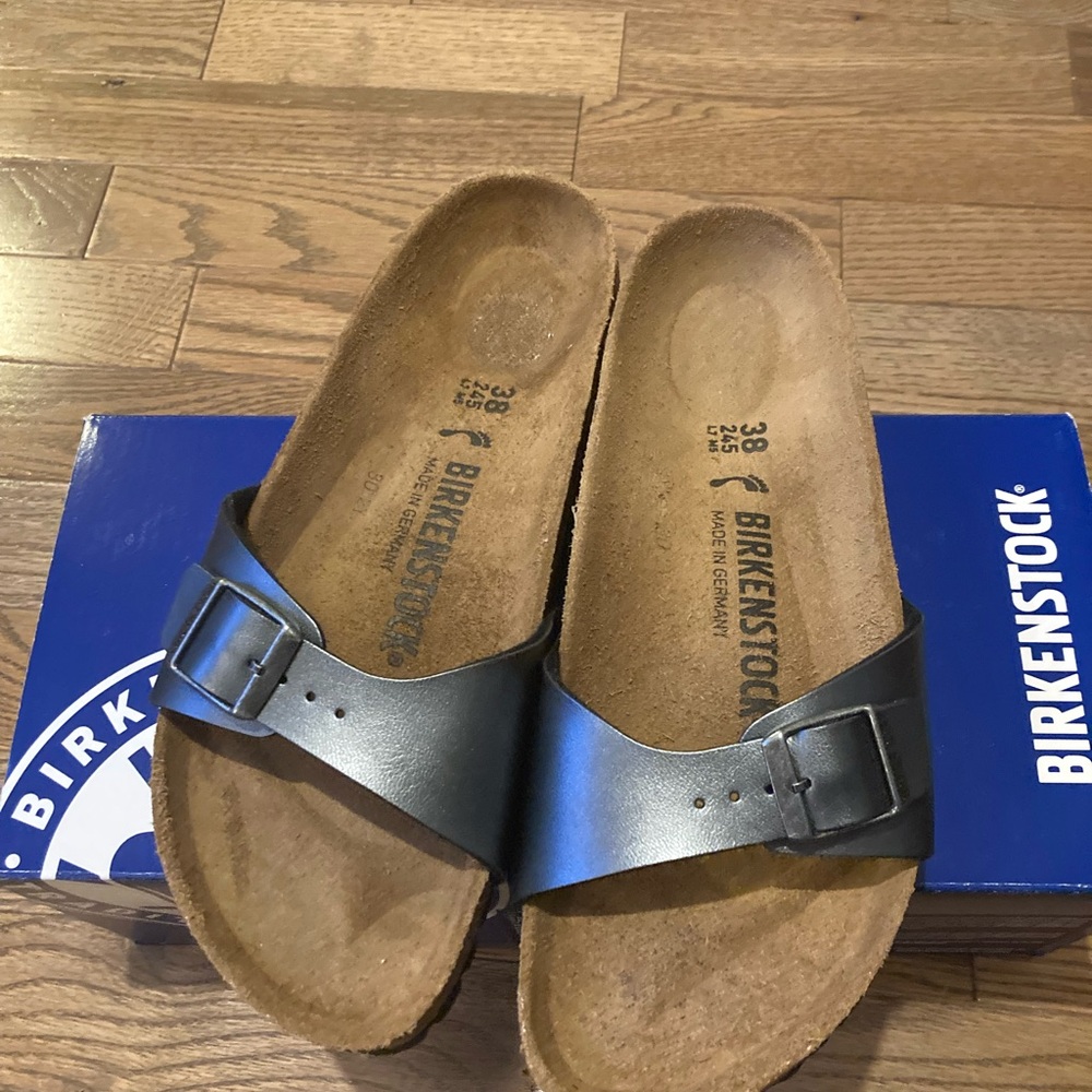 Birkenstock Dark Silver Slide Sandals